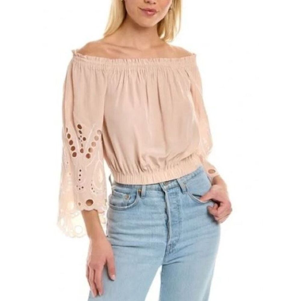 Ramy Brook Women's Kory Eyelet Off the Shoulder Top Blush NWT 365 XXS
